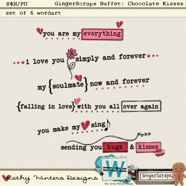 Chocolate Kisses Wordart by Kathy Winters Designs