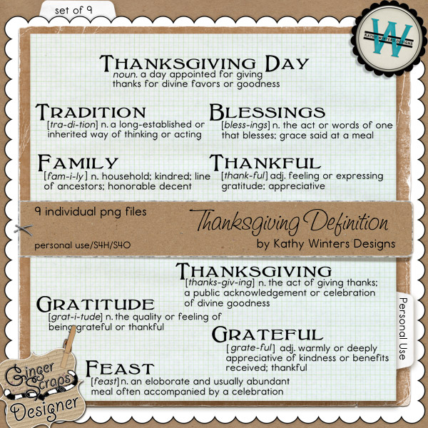 Thanksgiving Definitions by Kathy Winters Designs