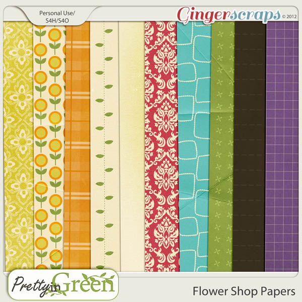 GingerScraps FlowerShop: Pretty in Green Flower Shop papers
