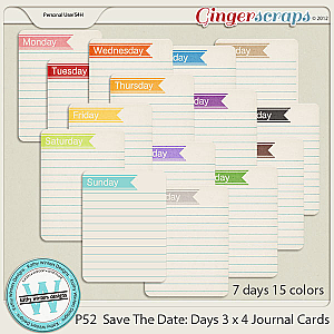 P52 Save The Date Journal Cards: Days