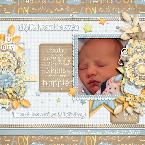 BABY BOY 2 premade scrapbook pages paper PRINTED layout 12X12 DIGISCRAP  #A0499