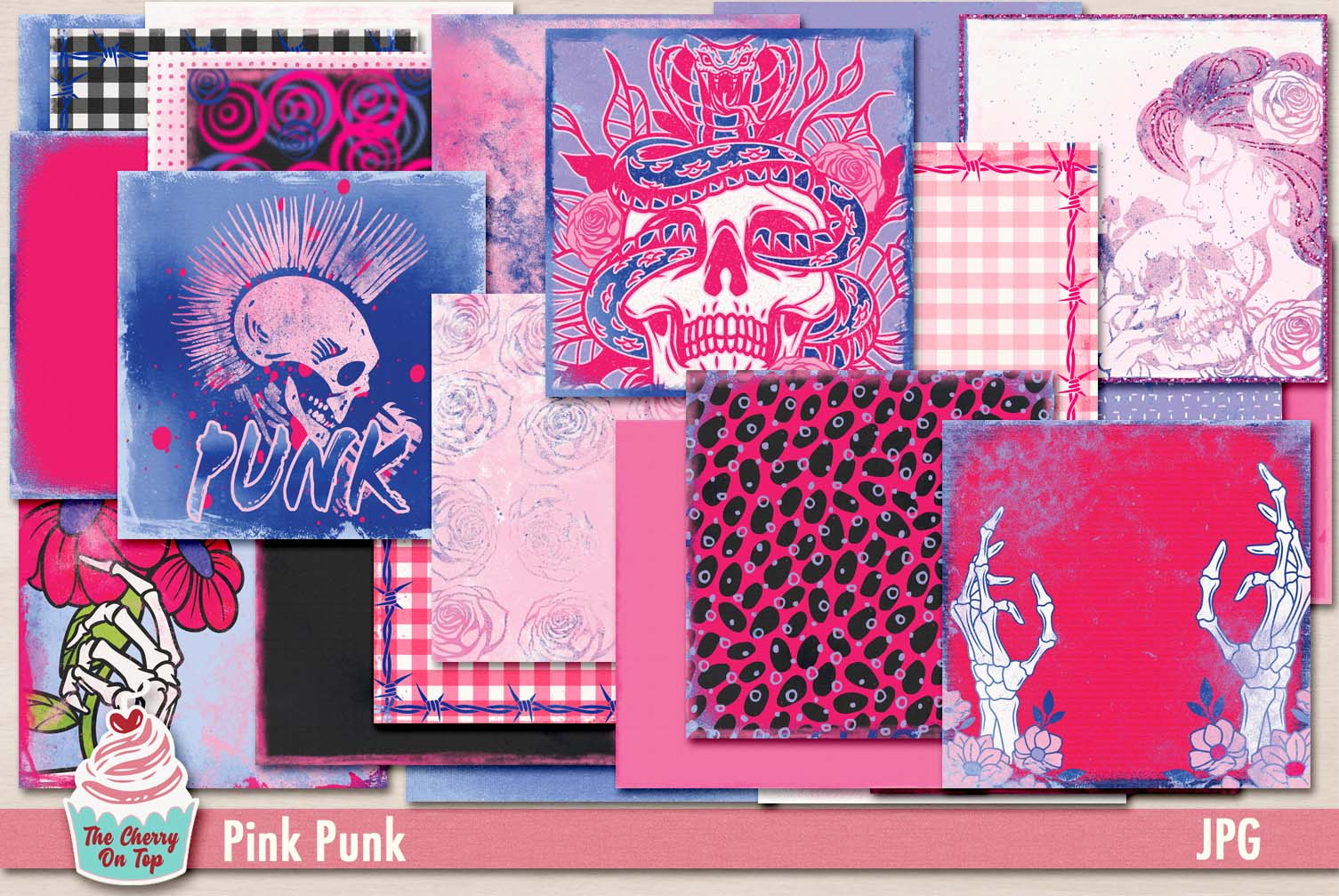 Vintage Pink Grunge Steampunk Scrapbook Background Papers Digital