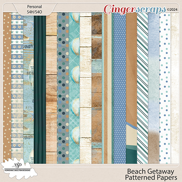 Beach Getaway Patterned Papers -by Adrienne Skelton Designs 