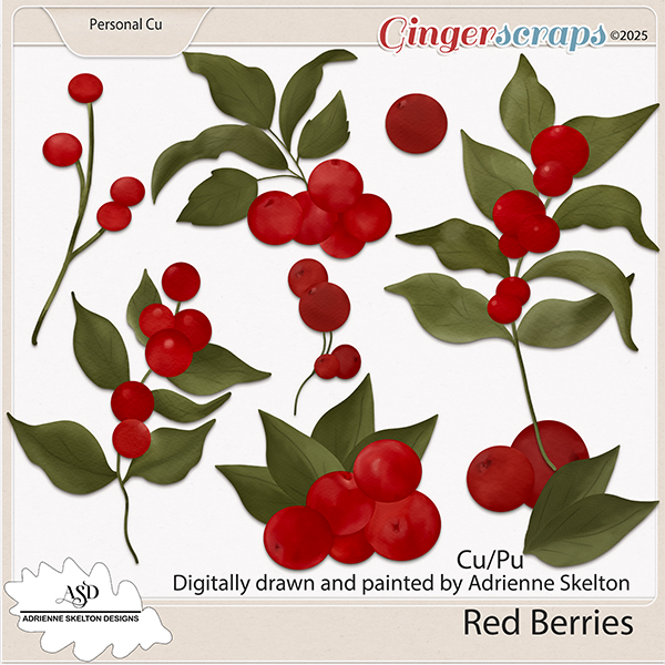 Cu/Pu Red berries and leaves by Adrienne Skelton Designs  