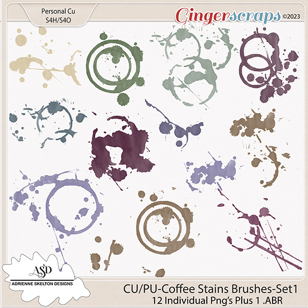 CU/PU- Coffee Stain Brushes Set1-By Adrienne Skelton Designs