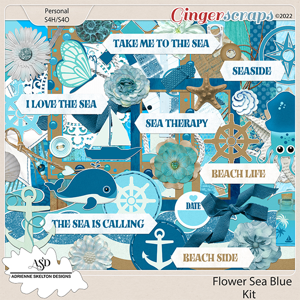 Flower Sea Blue- By Adrienne Skelton Designs