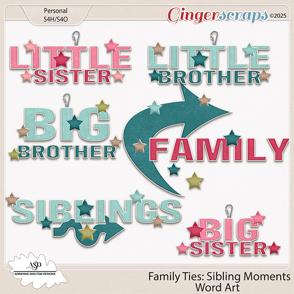 Family Ties-Sibling Moments Word Art-by Adrienne Skelton Designs   