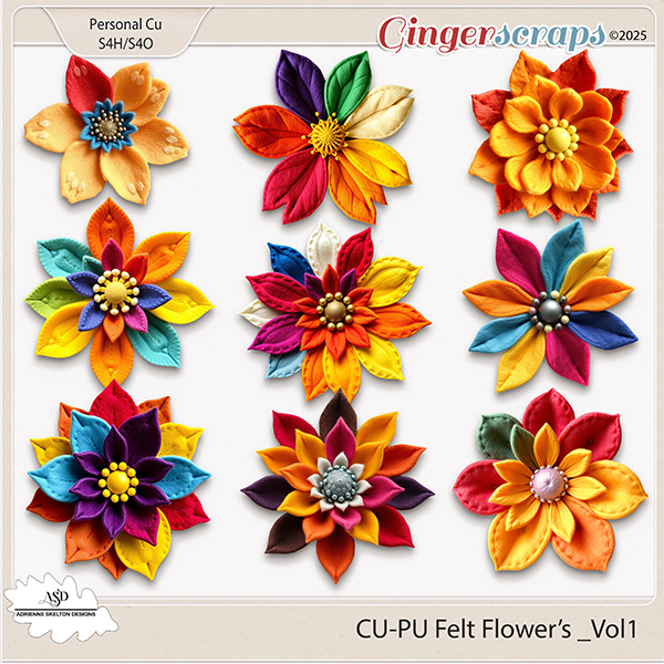 CU/PU Felt Flower Mix_Vol1 by Adrienne Skelton Designs 