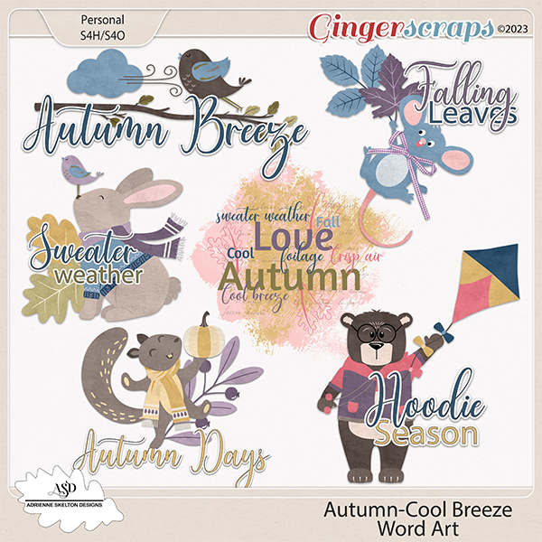 Autumn-Cool Breeze Word Art Pack- By Adrienne Skelton Designs  