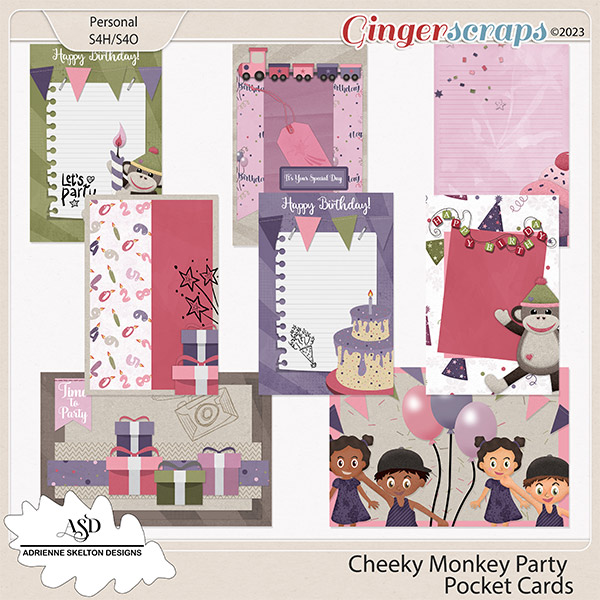 Cheeky Monkey Party Pocket Cards- By Adrienne Skelton Design