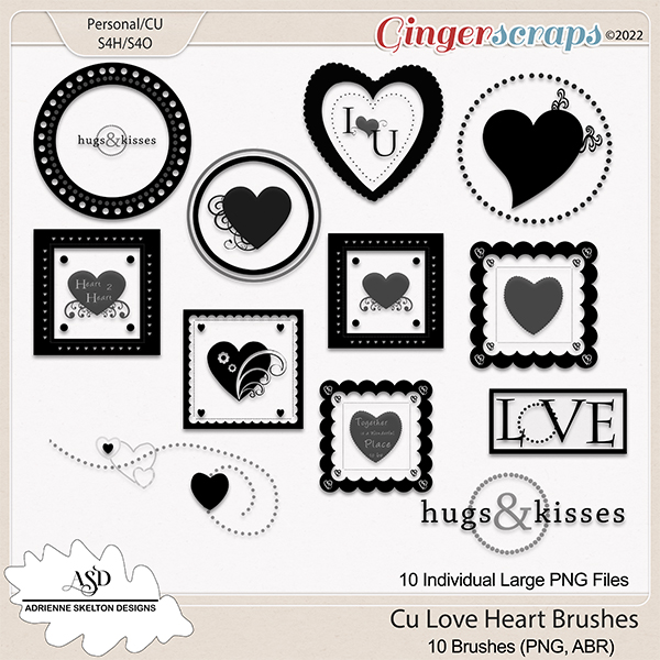 CU- Love Heart Brushes-By Adrienne Skelton Designs