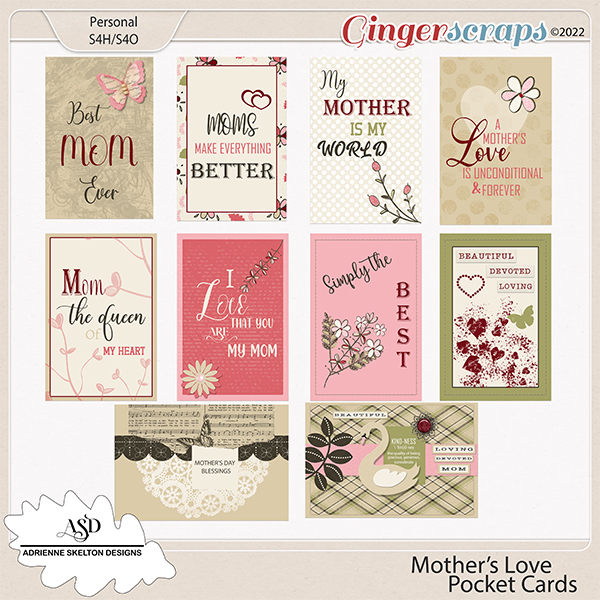 Mothers Love Pocket Cards -By Adrienne Skelton Designs 