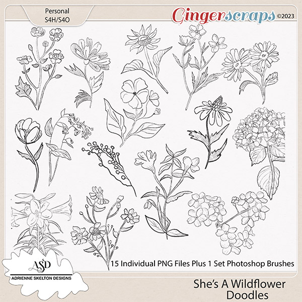 She's A Wildflower Doodles - By Adrienne Skelton Design  
