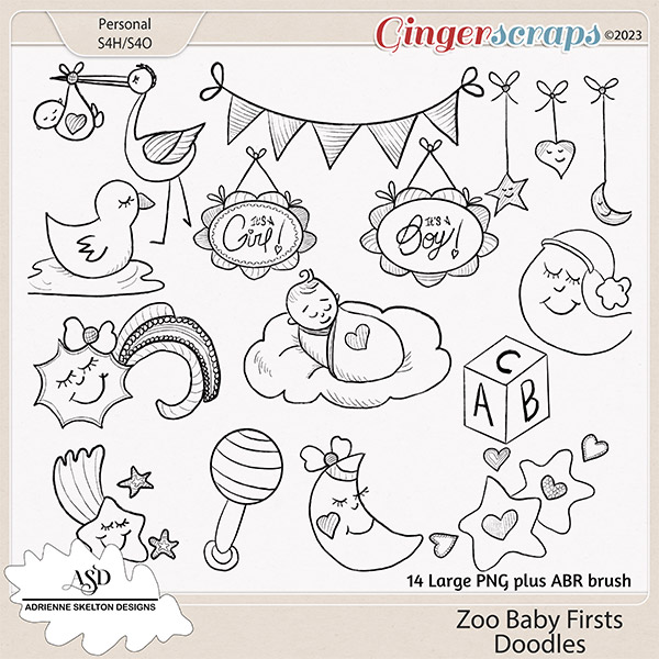 Zoo Baby Firsts Doodles-By Adrienne Skelton Designs