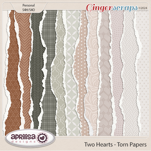 Two Hearts - Torn Papers by Aprilisa Designs