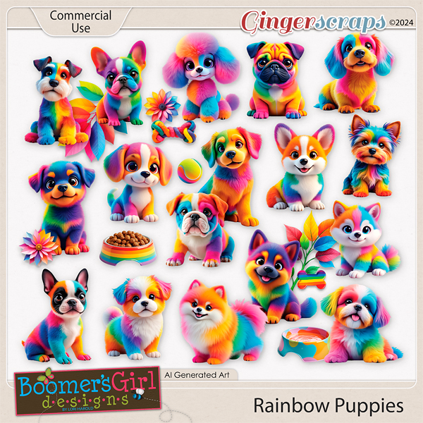 Rainbow Puppies by BoomersGirl Designs