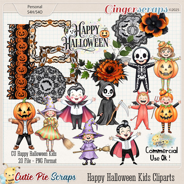 CU Happy Halloween Kids Cliparts/ Elements