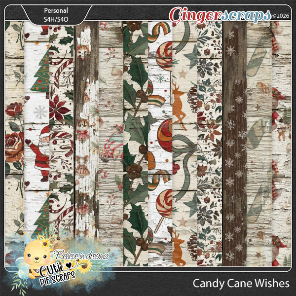 Candy Cane Wishes Wood Papers