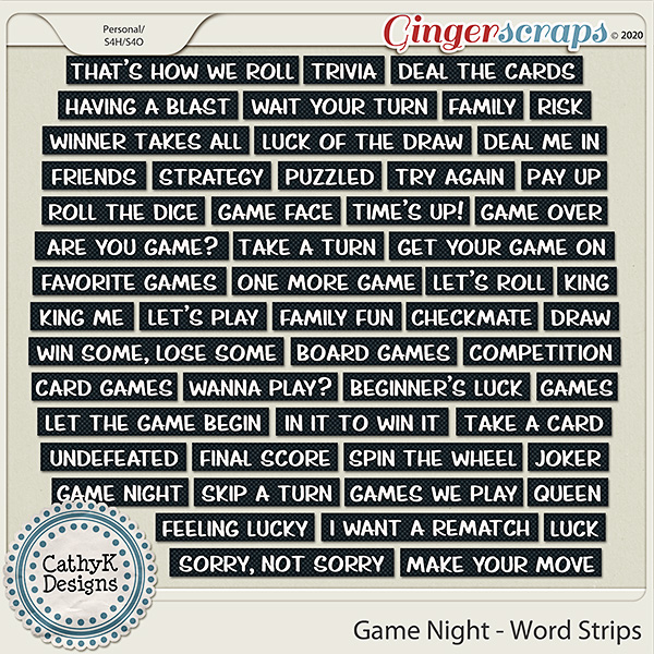 Game Night - Word Strips by CathyK Designs