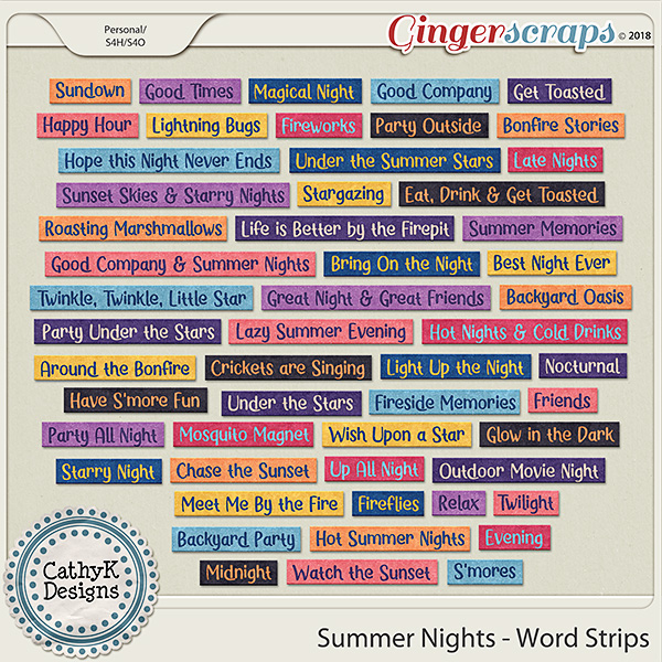 Summer Nights - Word Strips by CathyK Designs