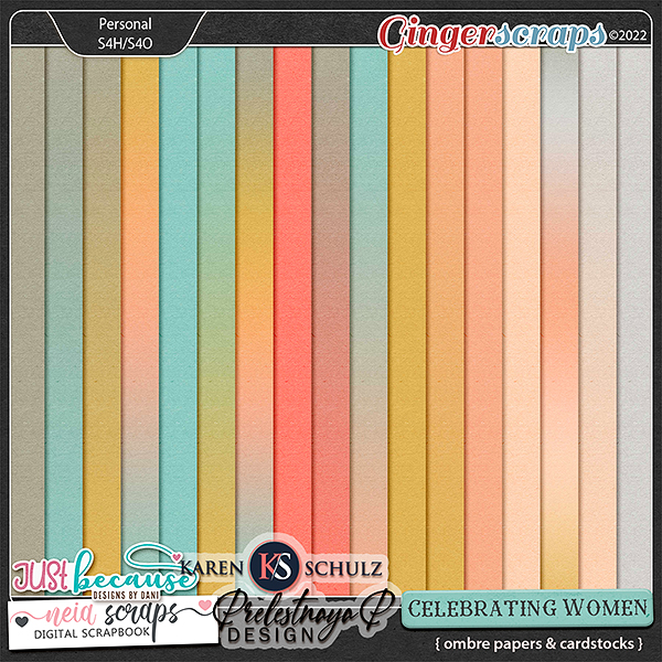 Celebrating Women Ombre Papers & Cardstocks by JB Studio, Neia Scraps, Preletsnaya P, Karen Schulz