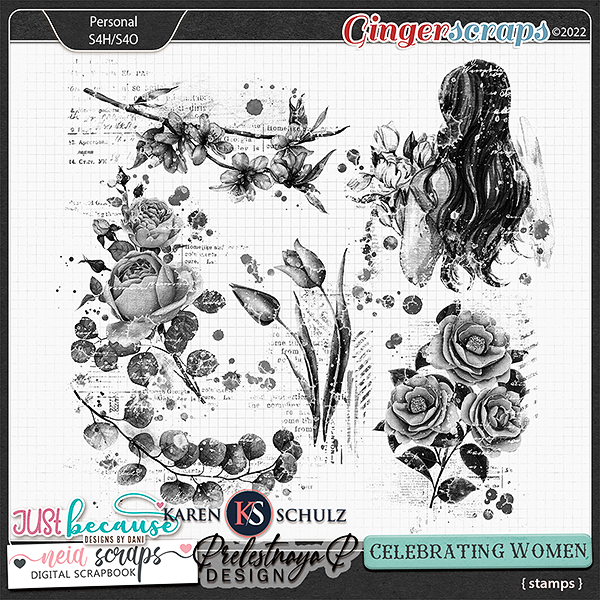 Celebrating Women Stamps by JB Studio, Neia Scraps, Preletsnaya P, Karen Schulz