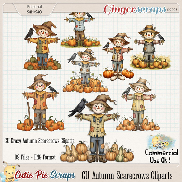 CU Autumn Scarecrows Cliparts