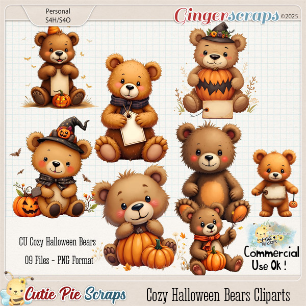 CU Cozy Halloween Bears Cliparts