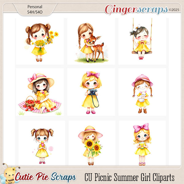 Picnic Summer Girl CU Cliparts -CutiePieScraps
