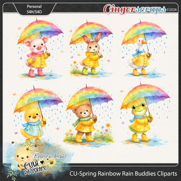 CU-Spring Rainbow Rain Buddies Cliparts