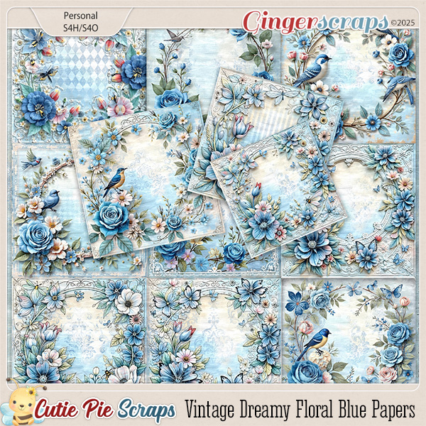Vintage Dreamy Floral Blue Papers
