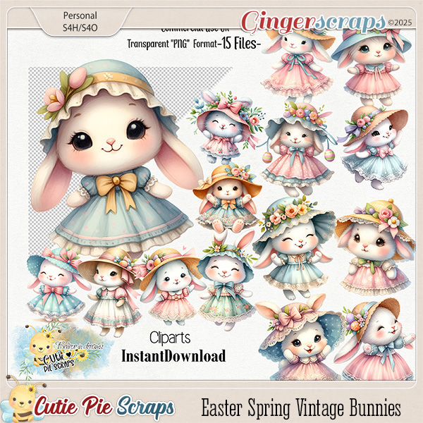 CU-Easter Spring Vintage Bunnies Cliparts