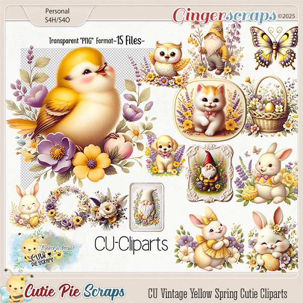 CU Vintage Yellow Spring Cutie Cliparts