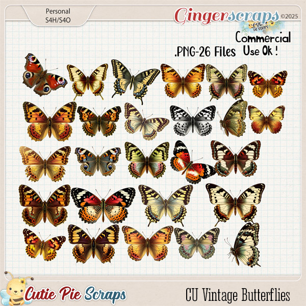 CU Vintage Butterflies Cliparts