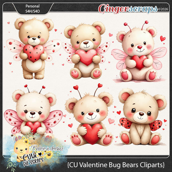 CU Valentine Bug Bears Cliparts