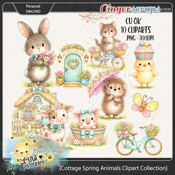 CU Cottage Spring Animals Clipart Collection
