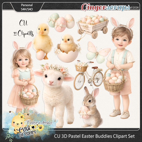CU 3D Pastel Easter Buddies Clipart Set