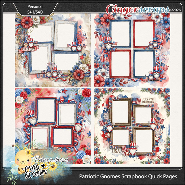 Patriotic Gnomes Scrapbook Quick Pages