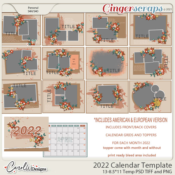 2022 8.5x11 Calendar Templates-CarolW Designs