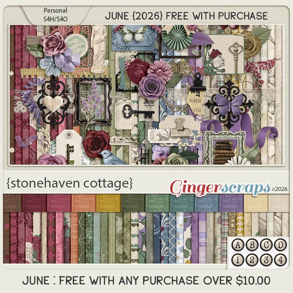Monthly Free With Purchase digital scrapbooking kit by The GingerBread Ladies at GingerScraps — free with a $10 purchase.
