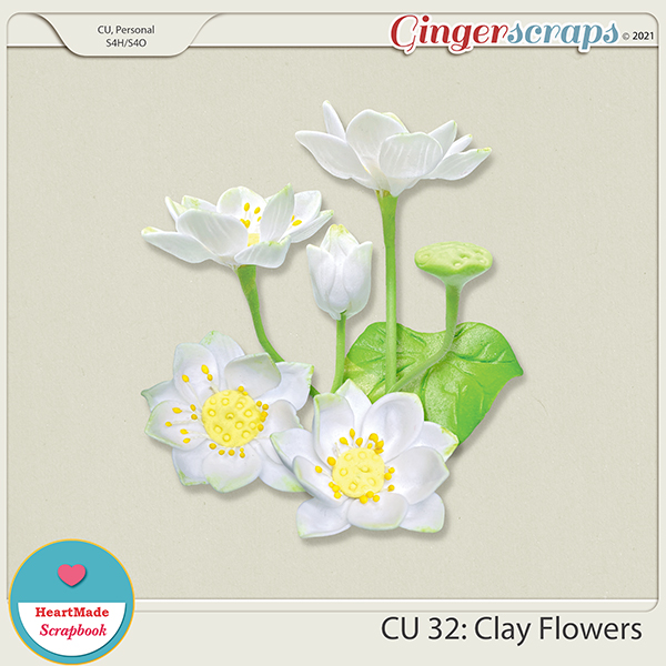 CU 32- Clay flowers - white lotus
