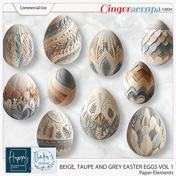 CU Beige, Taupe And Grey Paper Easter Eggs Vol 1 by Happy Scrapbooking Studio