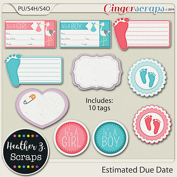 Estimated Due Date TAGS by Heather Z Scraps