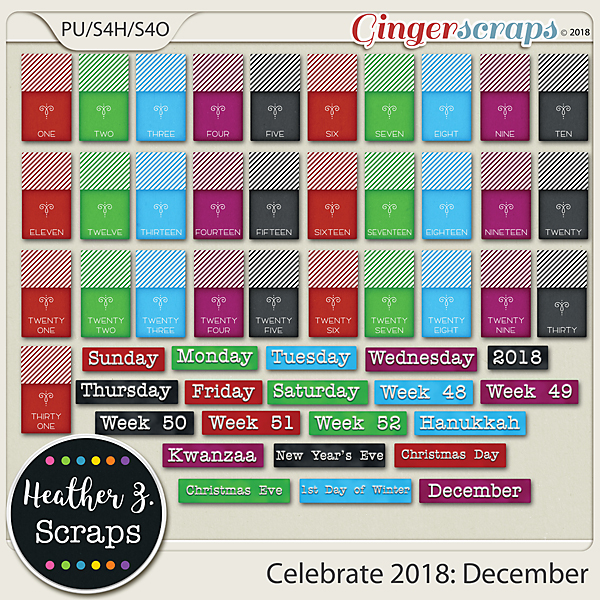 Celebrate 2018: December WORD BITS & DATES by Heather Z Scraps