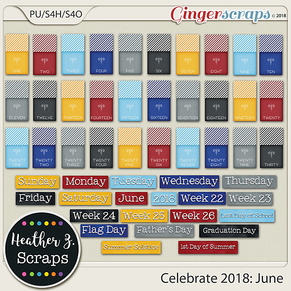 Celebrate 2018: June WORD BITS & DATES by Heather Z Scraps