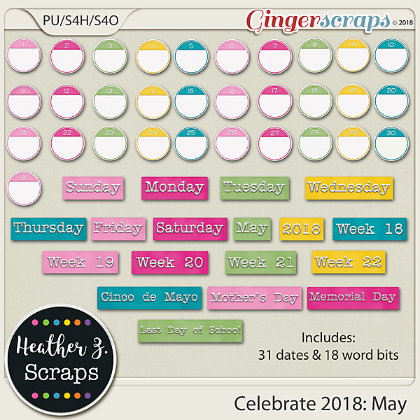 Celebrate 2018: May WORD BITS & DATES by Heather Z Scraps