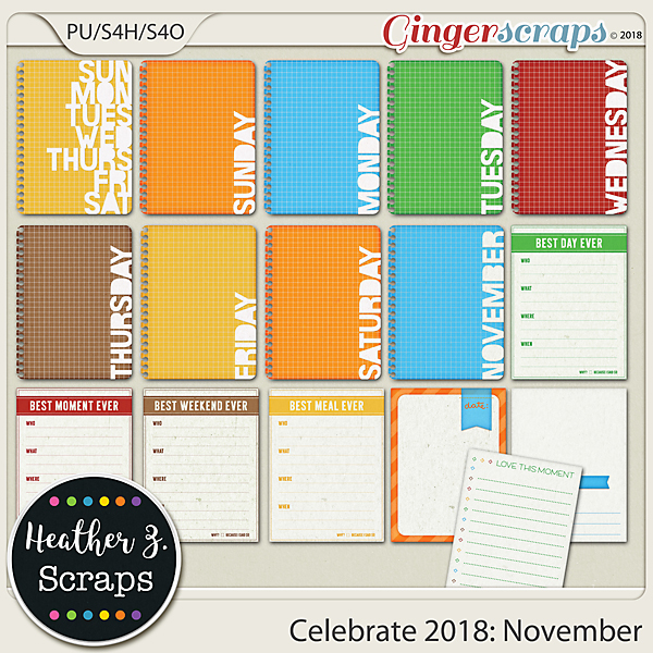 Celebrate 2018: November JOURNAL CARDS by Heather Z Scraps