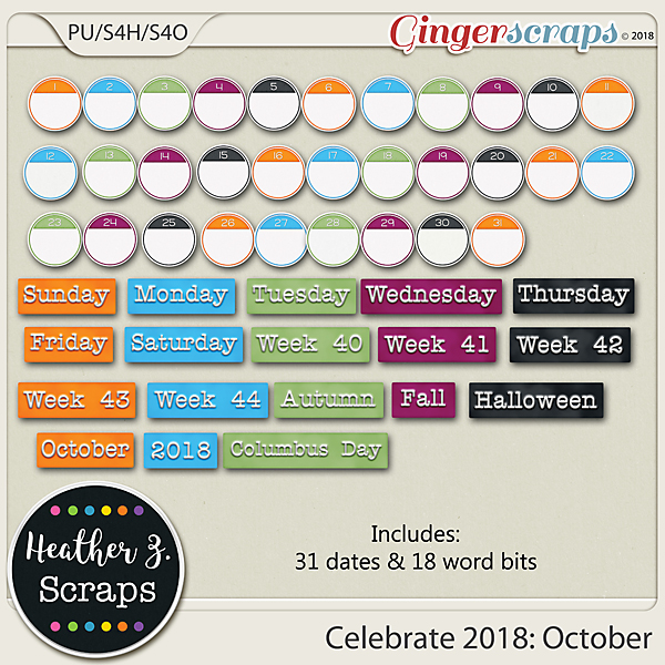 Celebrate 2018: October WORD BITS & DATES by Heather Z Scraps