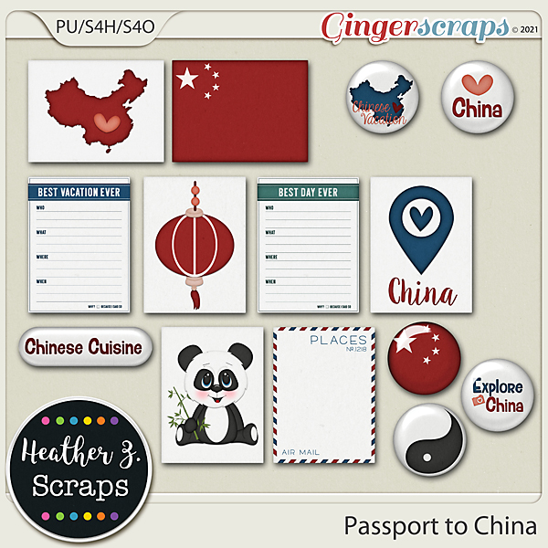 Passport to China JOURNAL CARDS & FLAIRS by Heather Z Scraps