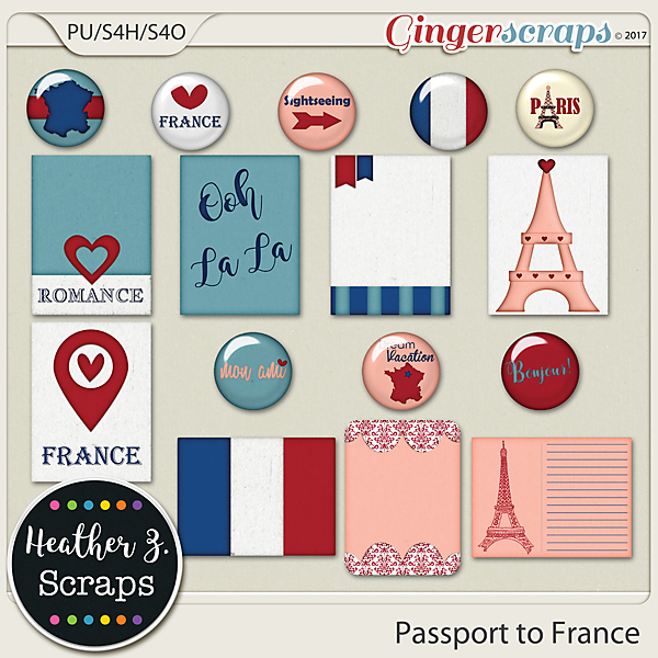 Passport to France JOURNAL CARDS AND FLAIRS by Heather Z Scraps